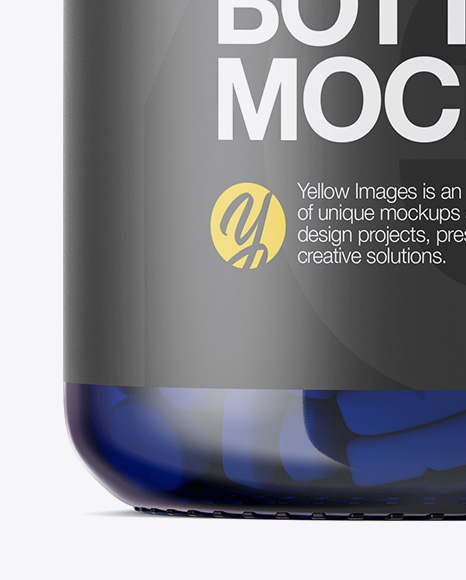 Blue Glass Bottle With Pills Mockup