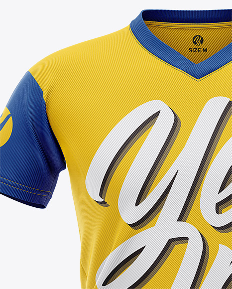 Men S V Neck Football Jersey Mockup Front View In Apparel Mockups On Yellow Images Object Mockups