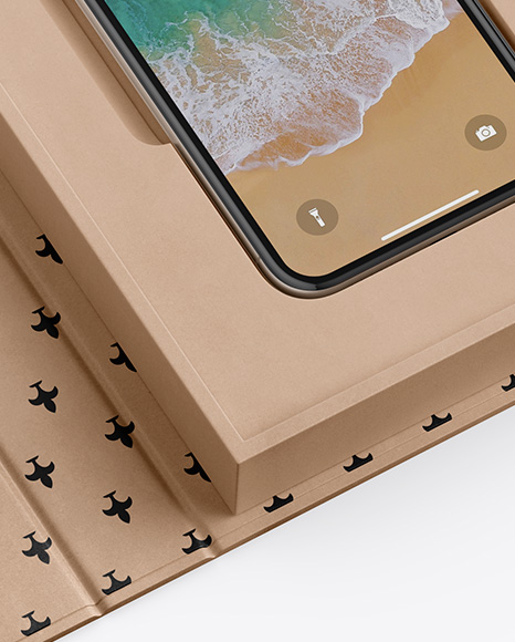 Kraft Gift Box With Apple Iphone X Mockup Half Side View In Object Mockups On Yellow Images Object Mockups