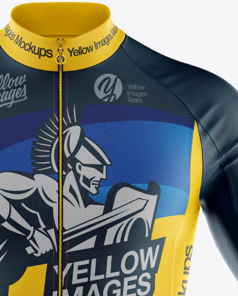 Men's Full-Zip Cycling Jersey With Long Sleeve Mockup - Front View