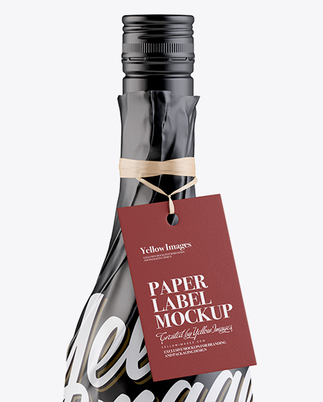 Wine Bottle in Glossy Paper Wrap w  Label Mockup PSD #2