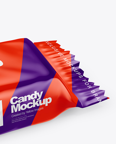 Download Glossy Candy Package Mockup Half Side View In Flow Pack Mockups On Yellow Images Object Mockups Yellowimages Mockups