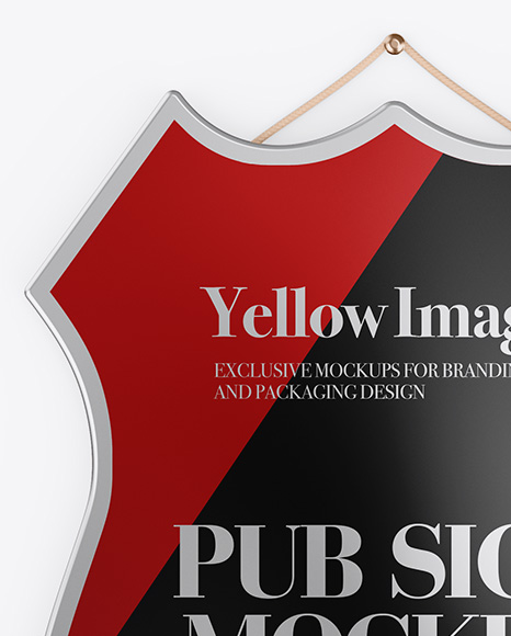 Metallic Pub Sign Mockup - Front View on Yellow Images Object Mockups