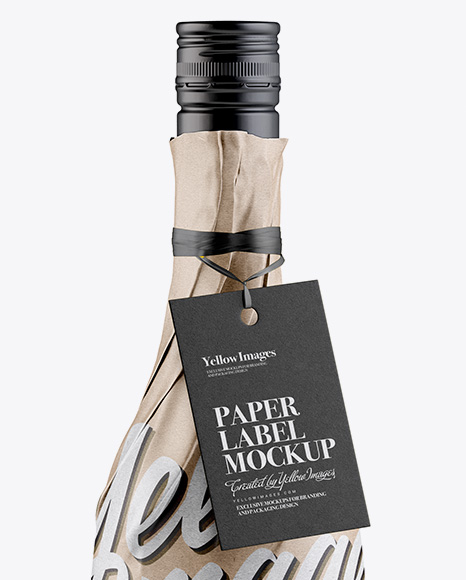 Download Wine Bottle In Kraft Paper Wrap W Label Mockup In Bottle Mockups On Yellow Images Object Mockups