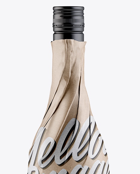 Download Wine Bottle In Kraft Paper Wrap W Label Mockup In Bottle Mockups On Yellow Images Object Mockups