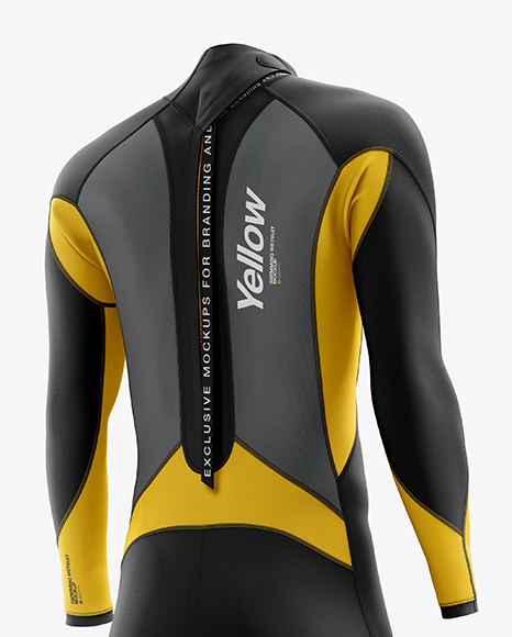 Men S Full Wetsuit Mockup Hero Back Shot In Apparel Mockups On Yellow Images Object Mockups