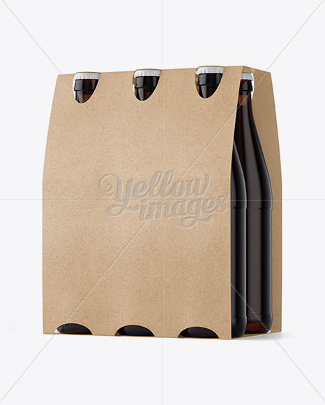 Kraft Paper 6 Pack Amber Bottle Carrier Mockup 3 4 View In Bottle Mockups On Yellow Images Object Mockups