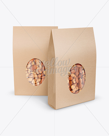 Download Two Kraft Stand Up Pouches W Nuts Mockup Front View In Pouch Mockups On Yellow Images Object Mockups PSD Mockup Templates