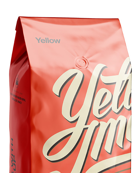 2,5 kg Matte Metallic Coffee Bag With Valve Mockup - Half-Turned View