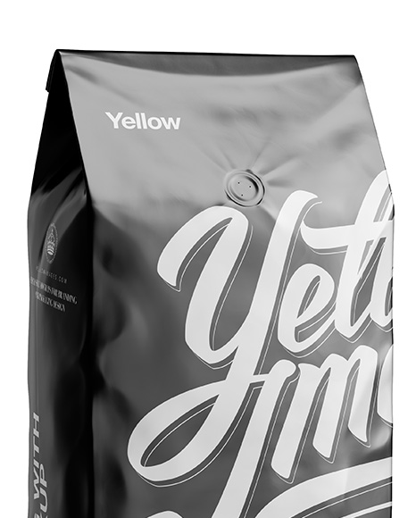 Download 2 5 Kg Matte Metallic Coffee Bag With Valve Mockup Half Turned View In Bag Sack Mockups On Yellow Images Object Mockups