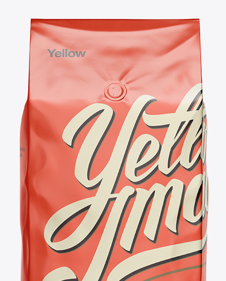 Download 2,5 kg Matte Metallic Coffee Bag With Valve Mockup - Front View in Bag & Sack Mockups on Yellow ...