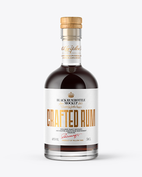 Black Rum Bottle With Wooden Cap Mockup In Bottle Mockups On Yellow Images Object Mockups