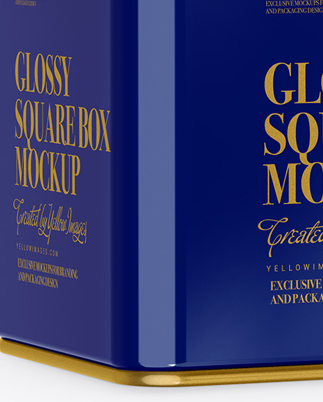 Glossy Square Tin Box Mockup - Half Side View