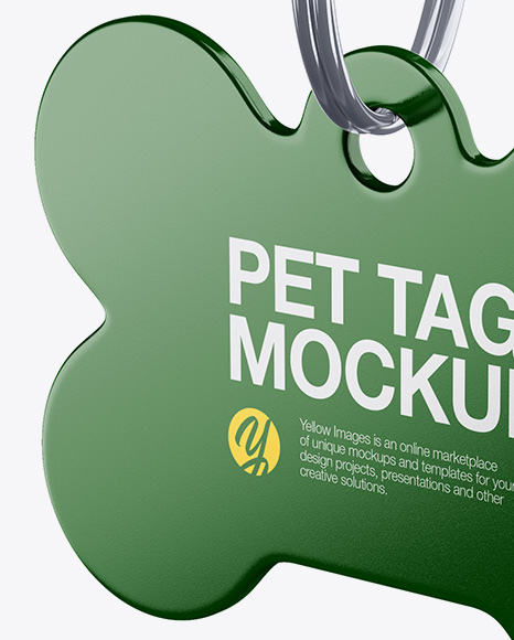 Glossy Pet Tag Mockup - Half Side View - Free Download Images High