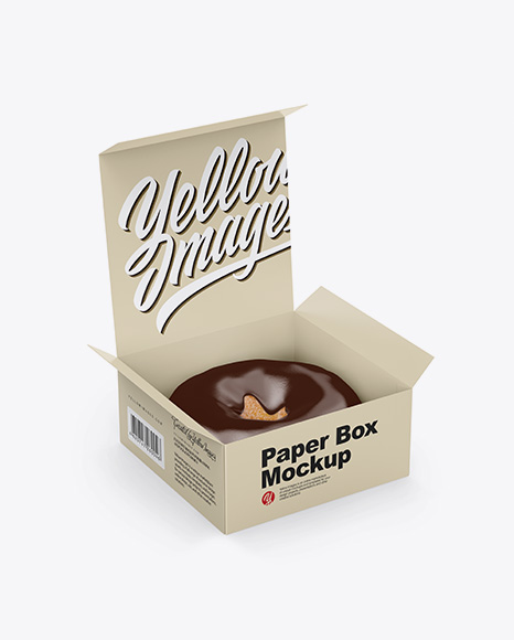 Download Opened Paper Box With Donut Mockup Half Side High Angle Shot In Box Mockups On Yellow Images Object Mockups PSD Mockup Templates