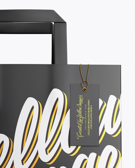 Download Paper Bag W Label Mockup Front View In Bag Sack Mockups On Yellow Images Object Mockups PSD Mockup Templates