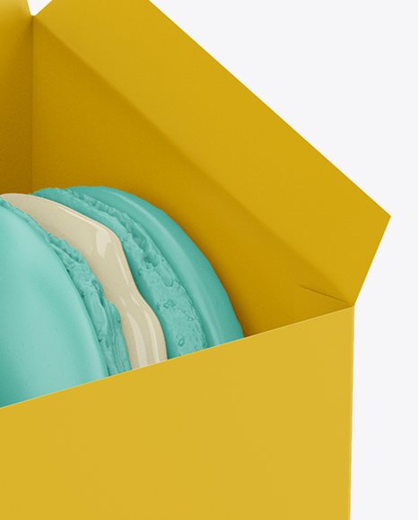 Opened Paper Box With Macarons Mockup - Half Side View - Free Download