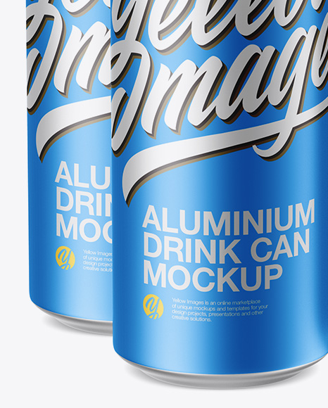 Download Pack With 4 Matte Metallic Cans With Plastic Holder Mockup Half Side View High Angle Shot In Can Mockups On Yellow Images Object Mockups