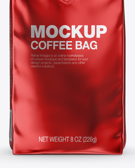 Download Glossy Metallic Coffee Bag With Valve Mockup Front View In Bag Sack Mockups On Yellow Images Object Mockups