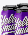 Pack with 4 Matte Cans with Plastic Holder Mockup - Half Side View (High-Angle Shot)