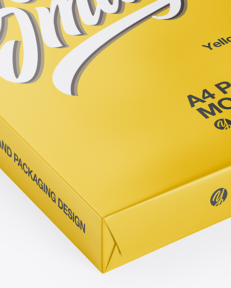 Download Glossy A4 Size Paper Sheet Pack Mockup Half Side View In Packaging Mockups On Yellow Images Object Mockups