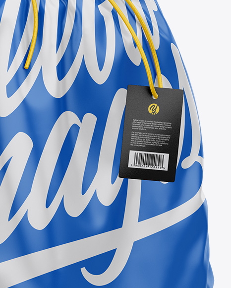 Glossy Gym Sack W Label Mockup Half Side View In Apparel Mockups On Yellow Images Object Mockups