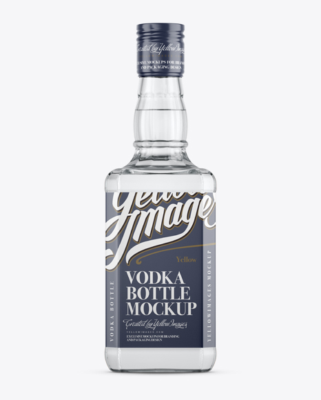 Download Clear Glass Vodka Bottle Mockup - Front View in Bottle Mockups on Yellow Images Object Mockups