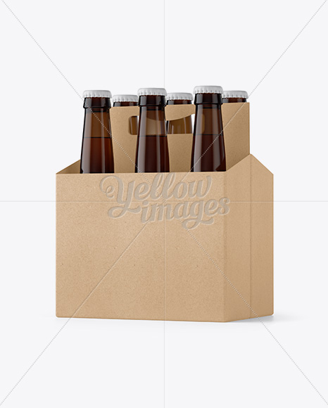 Download Kraft Paper 6 Pack Amber Bottle Carrier Mockup Front View In Bottle Mockups On Yellow Images Object Mockups PSD Mockup Templates