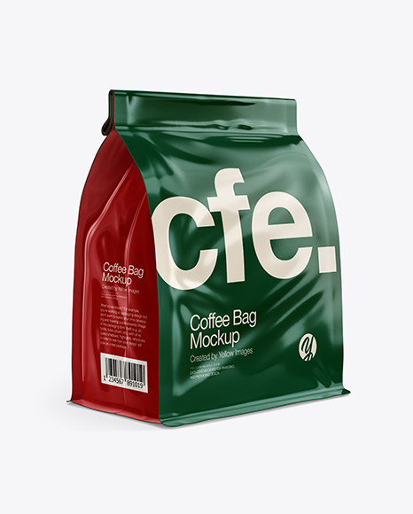 Glossy Coffee Bag With Tin Tie Mockup Half Side View In Bag Sack Mockups On Yellow Images Object Mockups