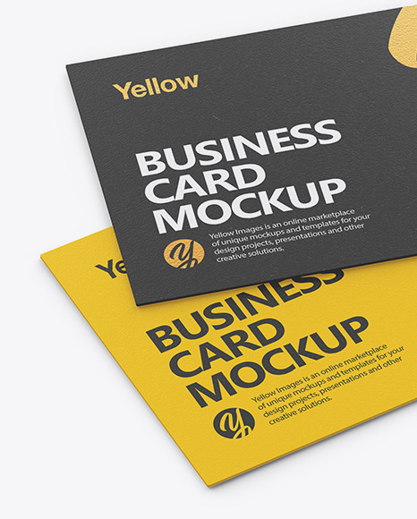 Two Textured Business Cards Mockup Half Side View In Stationery Mockups On Yellow Images Object Mockups