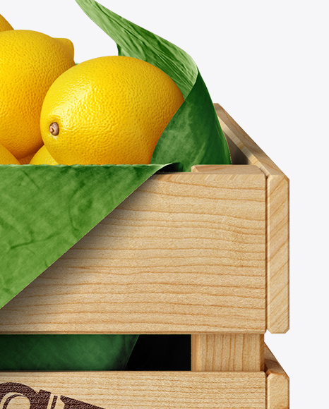 Wooden Crate With Lemons Mockup - Free Download Images High Quality PNG