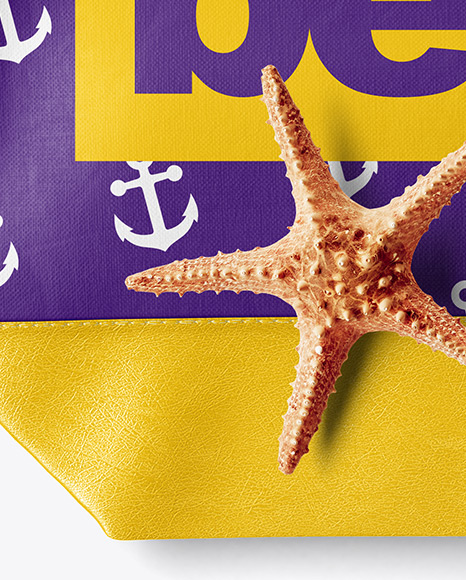 Beach Bag With Leather Handles   Bottom Mockup   Top View PSD #2