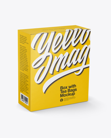 Download Box With Two Tea Bags Mockup Half Side View High Angle Shot In Box Mockups On Yellow Images Object Mockups