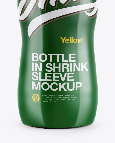 Glossy Plastic Bottle in Shrink Sleeve Mockup - Front View