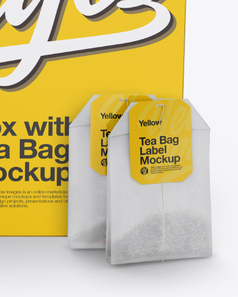 Download Box With Two Tea Bags Mockup Front View High Angle Shot In Box Mockups On Yellow Images Object Mockups PSD Mockup Templates