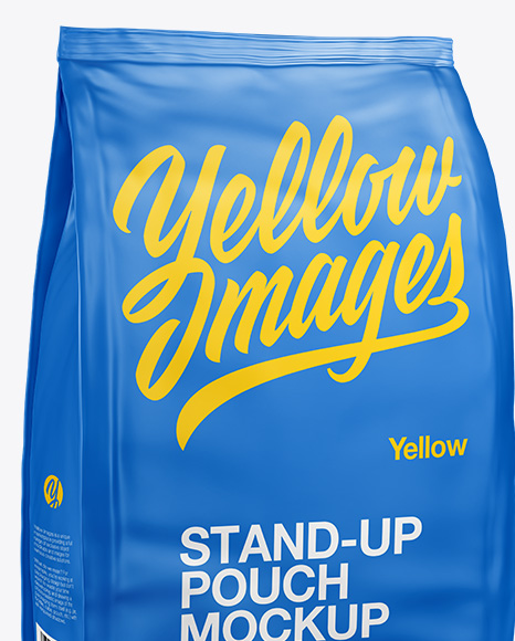 Download Stand Up Matte Pouch Half Side View In Pouch Mockups On Yellow Images Object Mockups Yellowimages Mockups