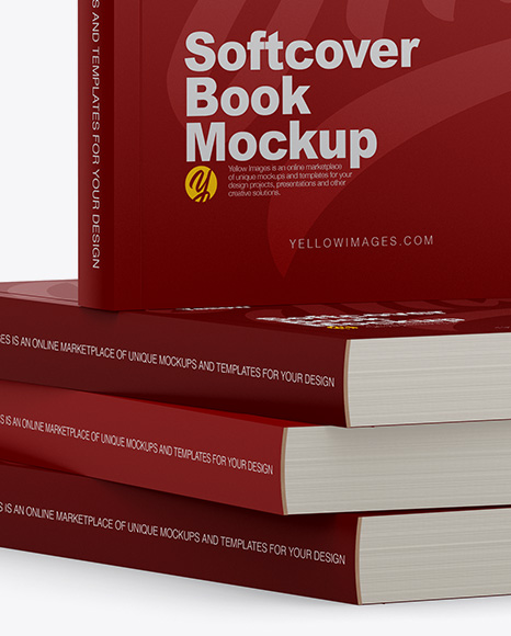 Download 4 Matte Softcover Books Mockup Half Side View In Stationery Mockups On Yellow Images Object Mockups