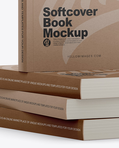 Download 4 Kraft Softcover Books Mockup Half Side View In Stationery Mockups On Yellow Images Object Mockups Yellowimages Mockups