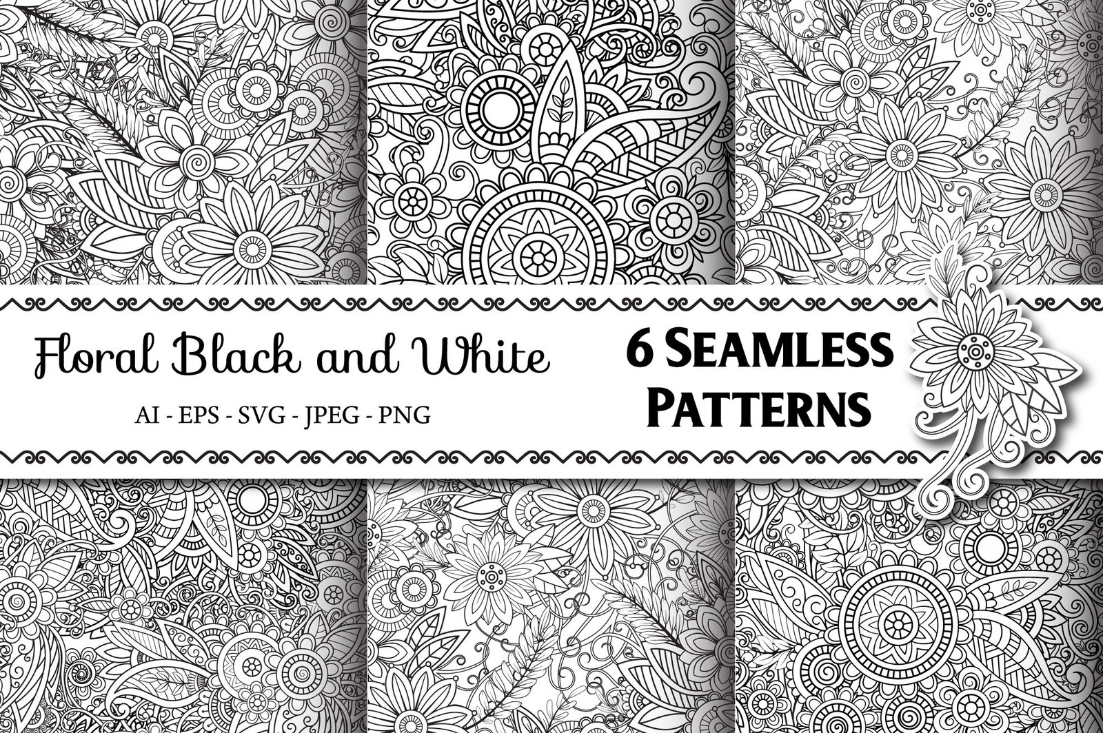 Download 6 Floral Seamless Patterns In Illustrations On Yellow Images Creative Store