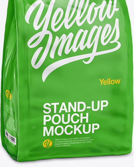 Download Stand Up Glossy Pouch - Half Side View in Pouch Mockups on ... Yellowimages Mockups