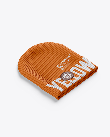 Beanie Hat Mockup Half Side View High Angle Shot In Apparel Mockups On Yellow Images Object Mockups