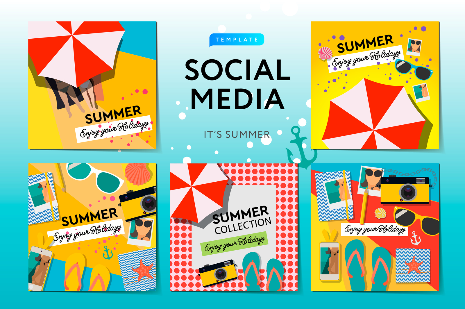 Download Social Media Templates Summer Time In Product Mockups On Yellow Images Creative Store PSD Mockup Templates