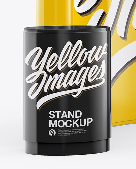 Glossy Spring Pop-up Stand Mockup - Half SIde View