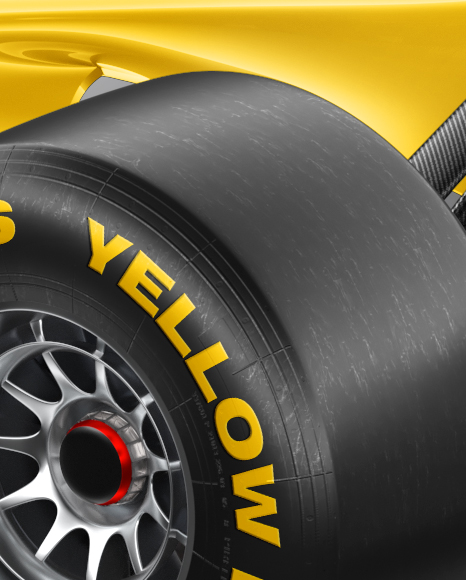 Formula-1 2018 Mockup - Halfside Back view on Yellow Images Object Mockups