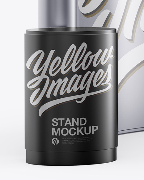 Matte Metallic Spring Pop-up Stand Mockup - Half SIde View