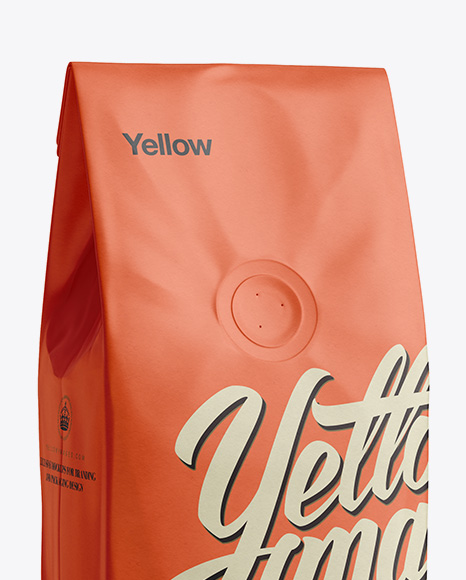 Download 250g Coffee Bag With Valve Mockup - Half-Turned View in Bag & Sack Mockups on Yellow Images ...