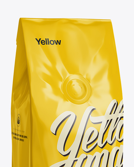 250g Glossy Coffee Bag With Valve Mockup - Half-Turned View - Free