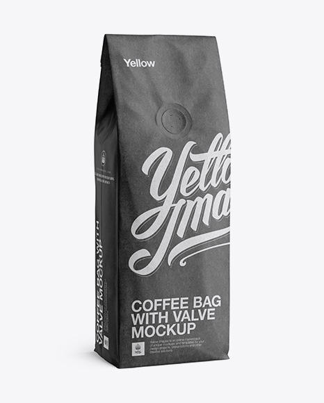 250g Kraft Coffee Bag With Valve Mockup Half Turned View In Bag Sack Mockups On Yellow Images Object Mockups