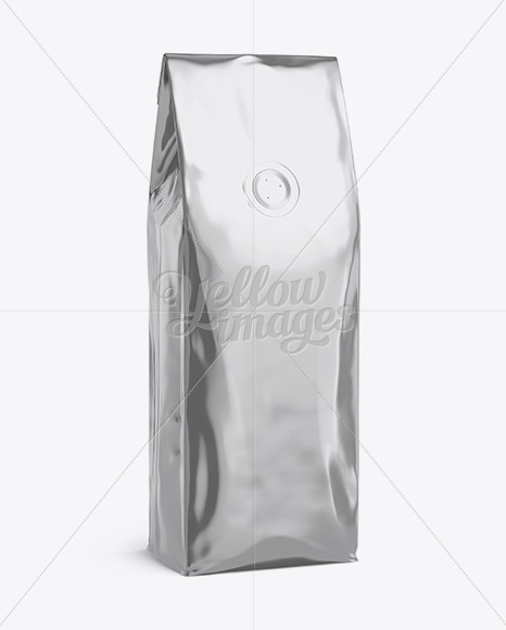 Download 250g Foil Coffee Bag With Valve Mockup Half Turned View In Bag Sack Mockups On Yellow Images Object Mockups PSD Mockup Templates