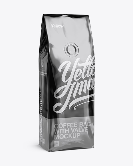 Download 250g Foil Coffee Bag With Valve Mockup Half Turned View In Bag Sack Mockups On Yellow Images Object Mockups